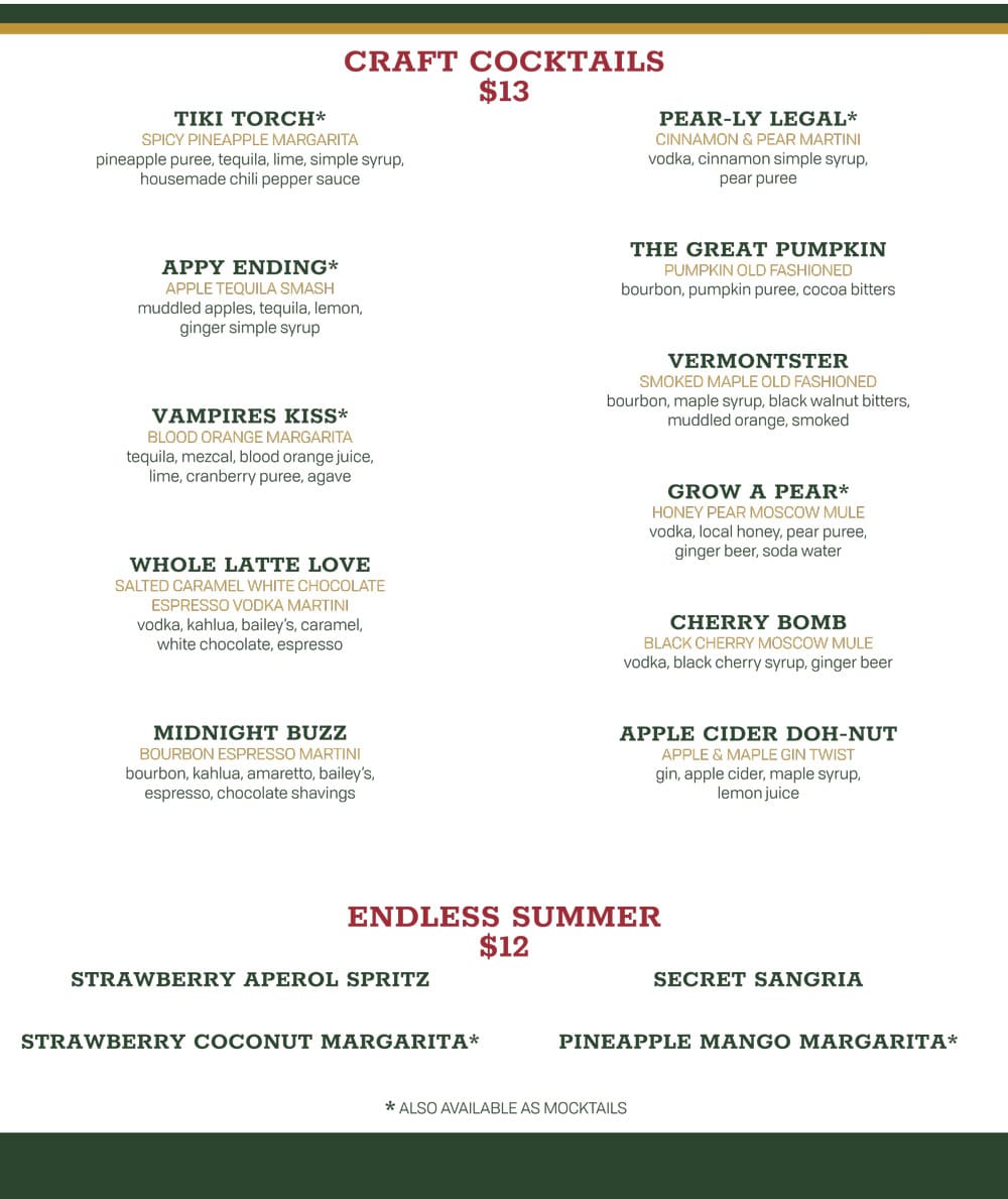 Clubhouse Drink Menu - Cocktail Menu